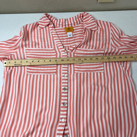 Ruby Rd. Women's Striped Button Up Shirts Long Sleeve Red/White Size L - Picture 7 of 11